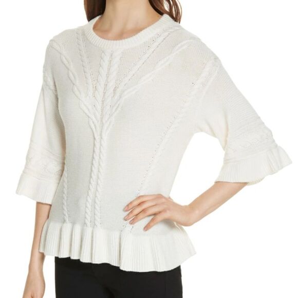 Kate Spade New York Neutral Pullover Knit White Cable Knit Sweater - Picture 1 of 13